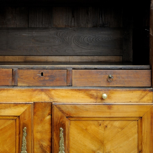 2623 - 18th century cherry wood armoire, the front enclosed by two pairs of panelled doors within a panelle... 