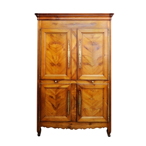 2623 - 18th century cherry wood armoire, the front enclosed by two pairs of panelled doors within a panelle... 