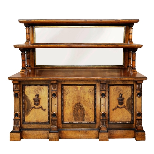 2640 - A high quality Victorian oak and pollard oak buffet, the lower section enclosed by three panelled do... 