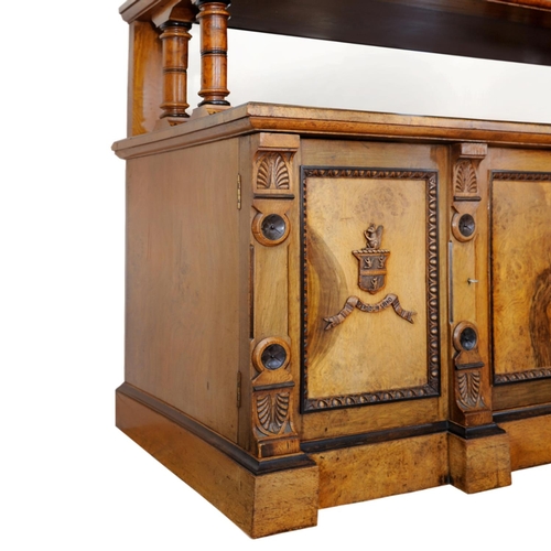 2640 - A high quality Victorian oak and pollard oak buffet, the lower section enclosed by three panelled do... 