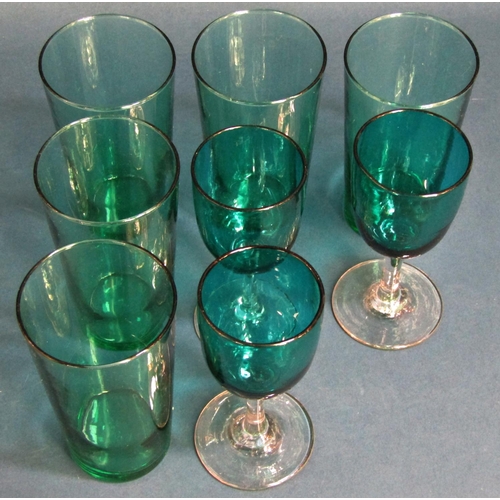 1170A - Five green glass tumblers, three green stem wines and two others