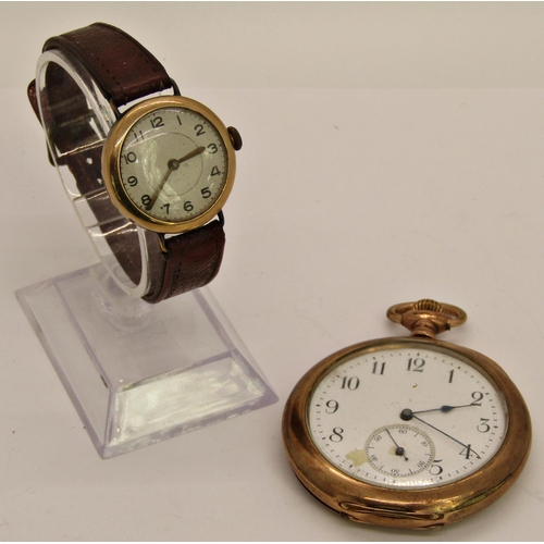 1439 - Vintage wristwatch with 9ct gold casework, together with a gold plated pocket watch