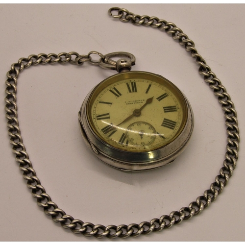 1441 - A heavy silver pocket watch and silver watch chain