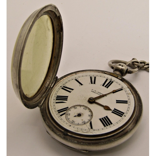 1441 - A heavy silver pocket watch and silver watch chain