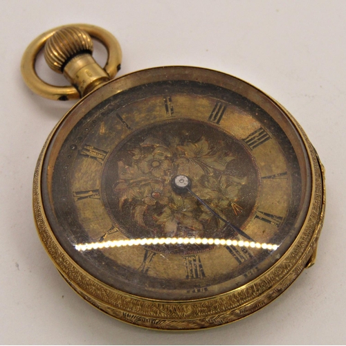 1441A - A 19th century continental fob watch with 18k engraved casework and chased dial