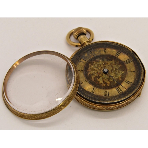 1441A - A 19th century continental fob watch with 18k engraved casework and chased dial