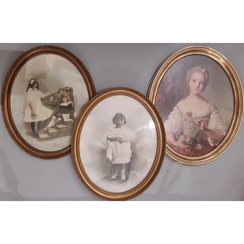 175 - Three oval framed prints: Two hand-tinted 19th century photographs of children, signed Clematis Ward... 