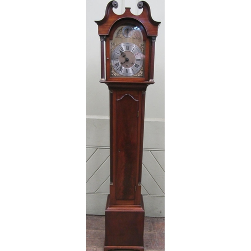 2594 - Small Georgian style grand mother clock with broken arch dial and swan neck pediment with eight day,... 