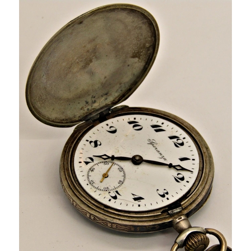 1441C - A continental white metal pocket watch with niello and gold inlaid detail, dial marked Speranza, the... 