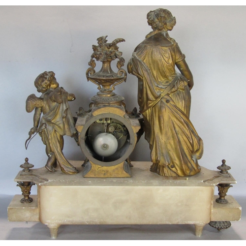 1442 - Mid-19th century onyx and gilt brass mantle clock, the eight day French striking movement within a s... 