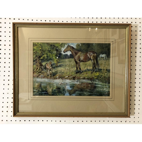 19 - Michael Lyne (1912-1989) - Horse and Foal by A Stream, gouache on paper, signed lower right, 23 x 33... 
