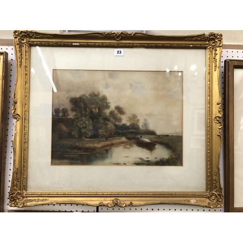 23 - 19th Century Watercolour River Scene, indistinctly signed lower right, 32 x 44 cm, framed and glazed