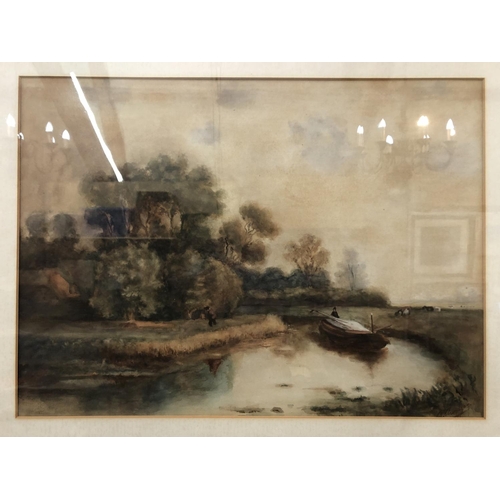23 - 19th Century Watercolour River Scene, indistinctly signed lower right, 32 x 44 cm, framed and glazed