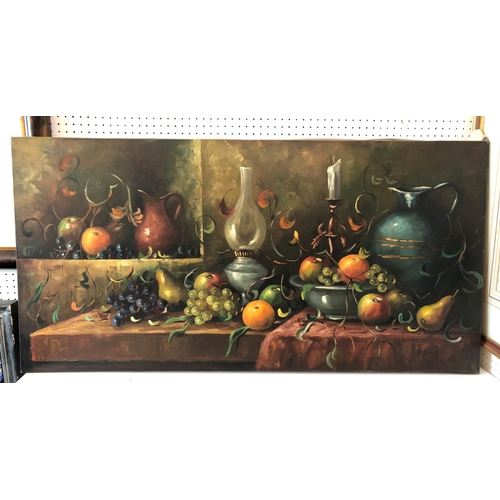 50A - 20th century Dutch style still life, signed 'dafour' lower right, oil on canvas, 60 x 120 cm