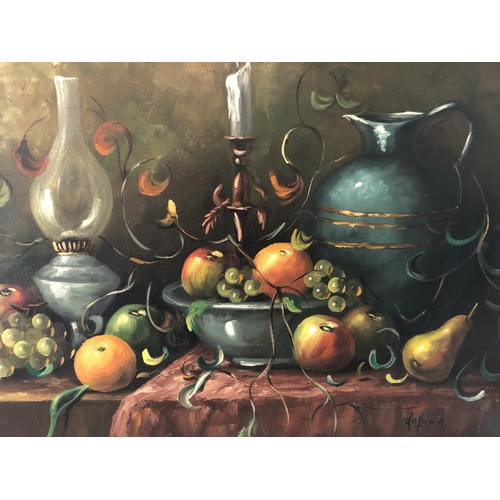 50A - 20th century Dutch style still life, signed 'dafour' lower right, oil on canvas, 60 x 120 cm