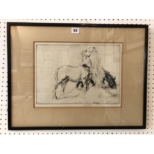53 - Edmund Blampied (1886-1966) - 'Horse Eating Hay', 1923, drypoint etching, signed in pencil below, 24... 