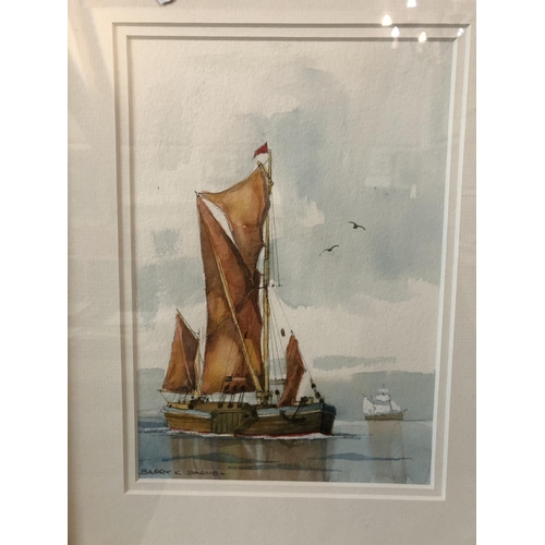 81 - Barry K. Barnes - Six maritime themed watercolours (five framed, one unframed): 'Spritsail Sailing B... 