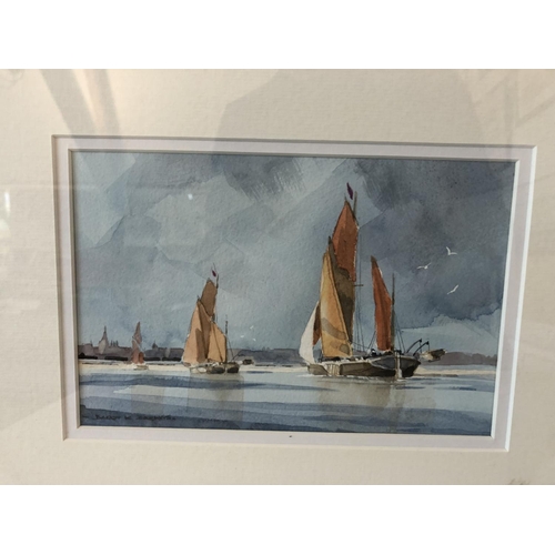 81 - Barry K. Barnes - Six maritime themed watercolours (five framed, one unframed): 'Spritsail Sailing B... 