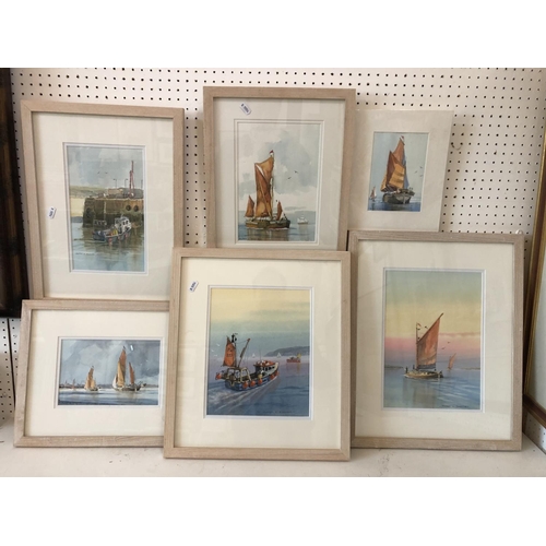 81 - Barry K. Barnes - Six maritime themed watercolours (five framed, one unframed): 'Spritsail Sailing B... 