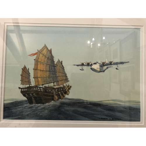 83 - Barry K. Barnes - Five aviation and maritime themed watercolours: 'Mighty Sunderland'; 'Evening Flig... 