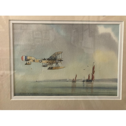 83 - Barry K. Barnes - Five aviation and maritime themed watercolours: 'Mighty Sunderland'; 'Evening Flig... 