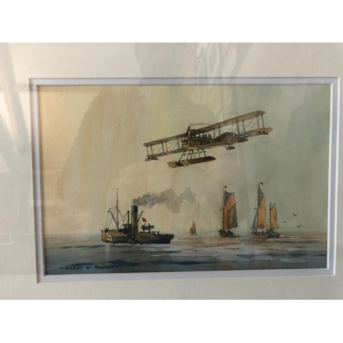 83 - Barry K. Barnes - Five aviation and maritime themed watercolours: 'Mighty Sunderland'; 'Evening Flig... 