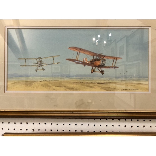 84 - Barry K. Barnes - Three aviation themed watercolours: 'Cotswold Kangaroos' 2001; 'With Naval Wings';... 