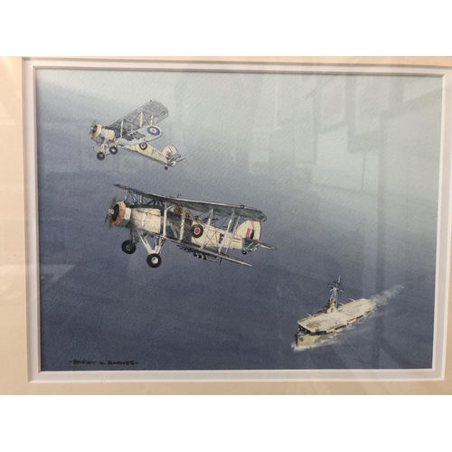 84 - Barry K. Barnes - Three aviation themed watercolours: 'Cotswold Kangaroos' 2001; 'With Naval Wings';... 