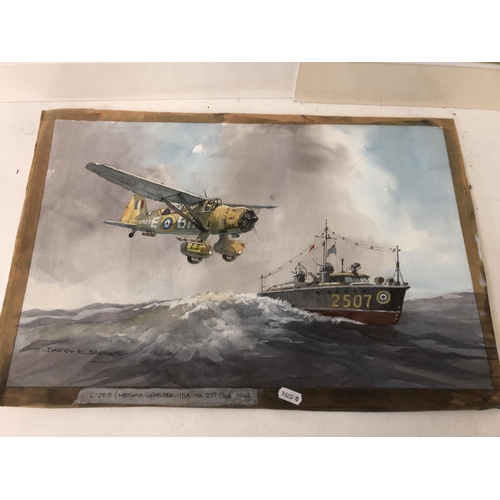 85 - Barry K. Barnes - Three unframed watercolours: 'Lizzie (Westland Lysander 111A No 277 SQN 1942'; 'Ba... 