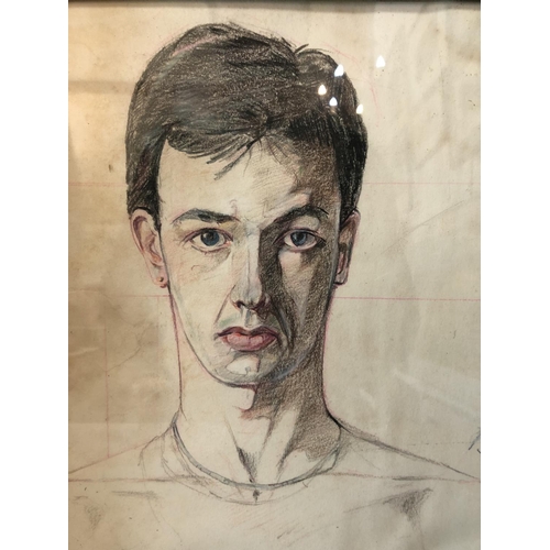 95 - 20th Century Quarter Portrait - unsigned, coloured pencil on paper, 30 x 25 cm, framed and glazed wi... 