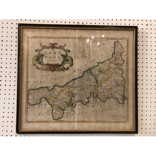 97 - Four framed items including two maps: Robert Morden (c.1650-1703) - 'Cornwall', hand-coloured engrav... 