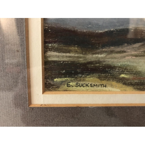 113 - Four works paper to include: E. Sucksmith - 'Ingleborough Fell', pastel, signed lower left, 21 x 28 ... 