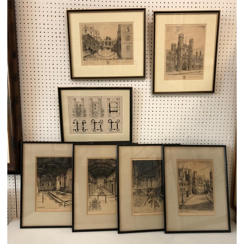 99 - Seven prints of Cambridge University to include: Gertrude Hayes - four drypoint etchings: 'The Chape... 