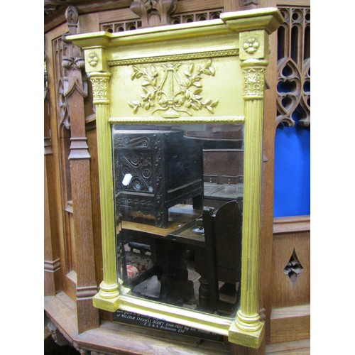 2690 - A small 19th century gilt framed pier glass with rectangular bevelled edge plate flanked by split re... 