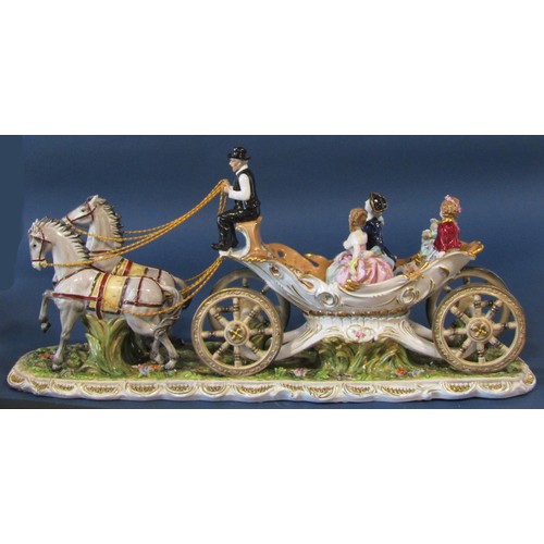 1140 - An Italian porcelain sculpture - Spring Outing Carriage, the open carriage pulled by two pale horses... 