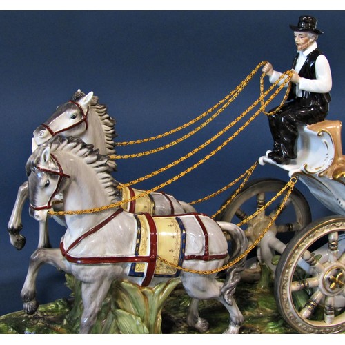 1140 - An Italian porcelain sculpture - Spring Outing Carriage, the open carriage pulled by two pale horses... 