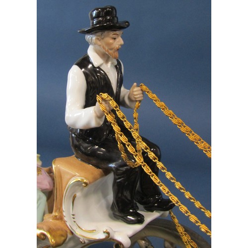 1140 - An Italian porcelain sculpture - Spring Outing Carriage, the open carriage pulled by two pale horses... 