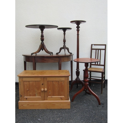 2554 - A collection of furniture including 19th century D end side table, a low pine cupboard enclosed by t... 