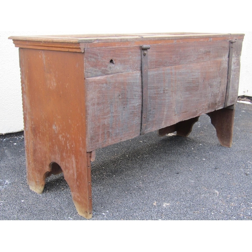 2556 - 18th century oak coffer the front elevation enclosed by four arcaded panels above a shaped and frett... 