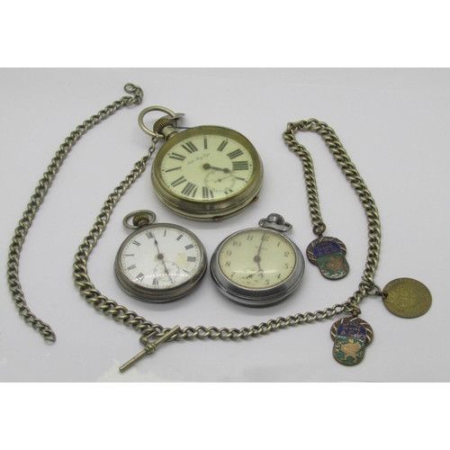 1441D - Large silver plated pocket watch with enamel dial and secondary dial (running), silver plated watch ... 