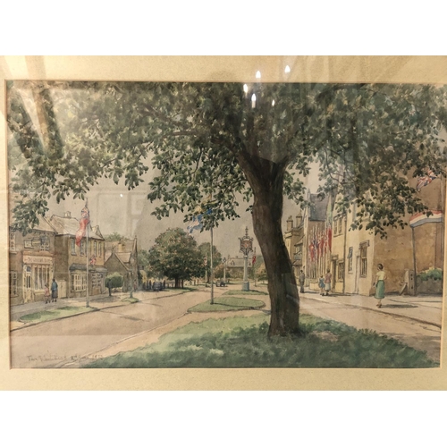 30 - WATERCOLOUR AND TWO PRINTS: Tom Whitehead (1886-1959) - Town Street Scene, 1953, watercolour on pape... 