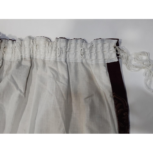 1614 - 2 pairs full length curtains by Montgomery in dark damson chenille, lined with pencil pleat heading.... 