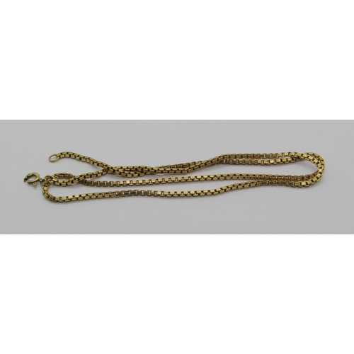 1244 - 9ct box link chain necklace, 6.4g (clasp af)