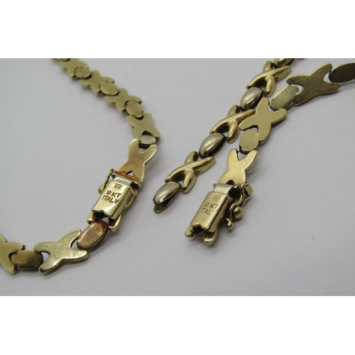 1249 - Italian 9ct bi-colour fancy X link necklace and matching bracelet, 24.9g (bracelet af) (2)