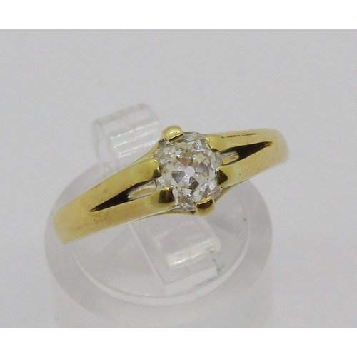 1256 - Antique yellow metal old-cut diamond solitaire ring, 0.60ct approx, size N, 3.8g