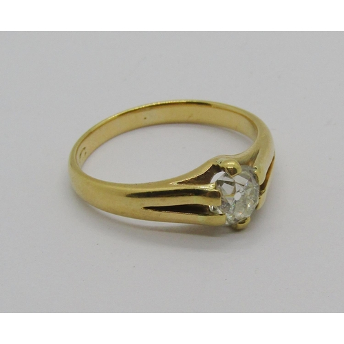 1256 - Antique yellow metal old-cut diamond solitaire ring, 0.60ct approx, size N, 3.8g