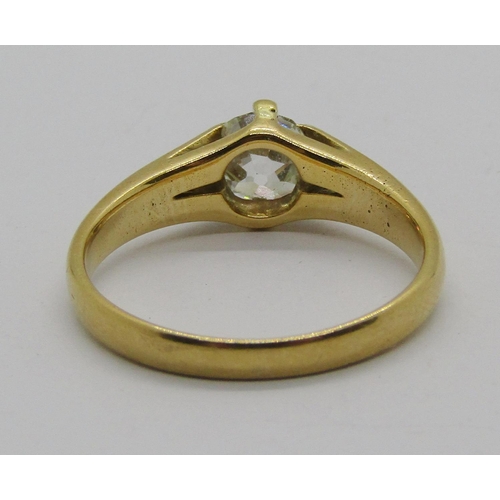 1256 - Antique yellow metal old-cut diamond solitaire ring, 0.60ct approx, size N, 3.8g