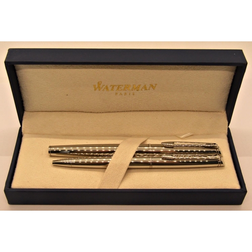 1174 - Waterman Hemisphere chrome fountain and ballpoint pen set, boxed