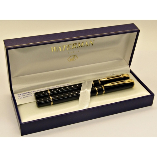 1177 - Waterman Laureat matt black fountain and rollerball pen set with box