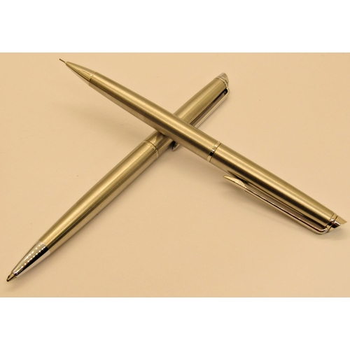 1177A - Waterman Hemisphere brushed stainless/gold fountain, rollerball and ballpoint pen and pencil set wit... 